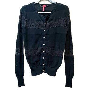 Charlotte Tarantola Lace inset Black button down Cardigan  size Small